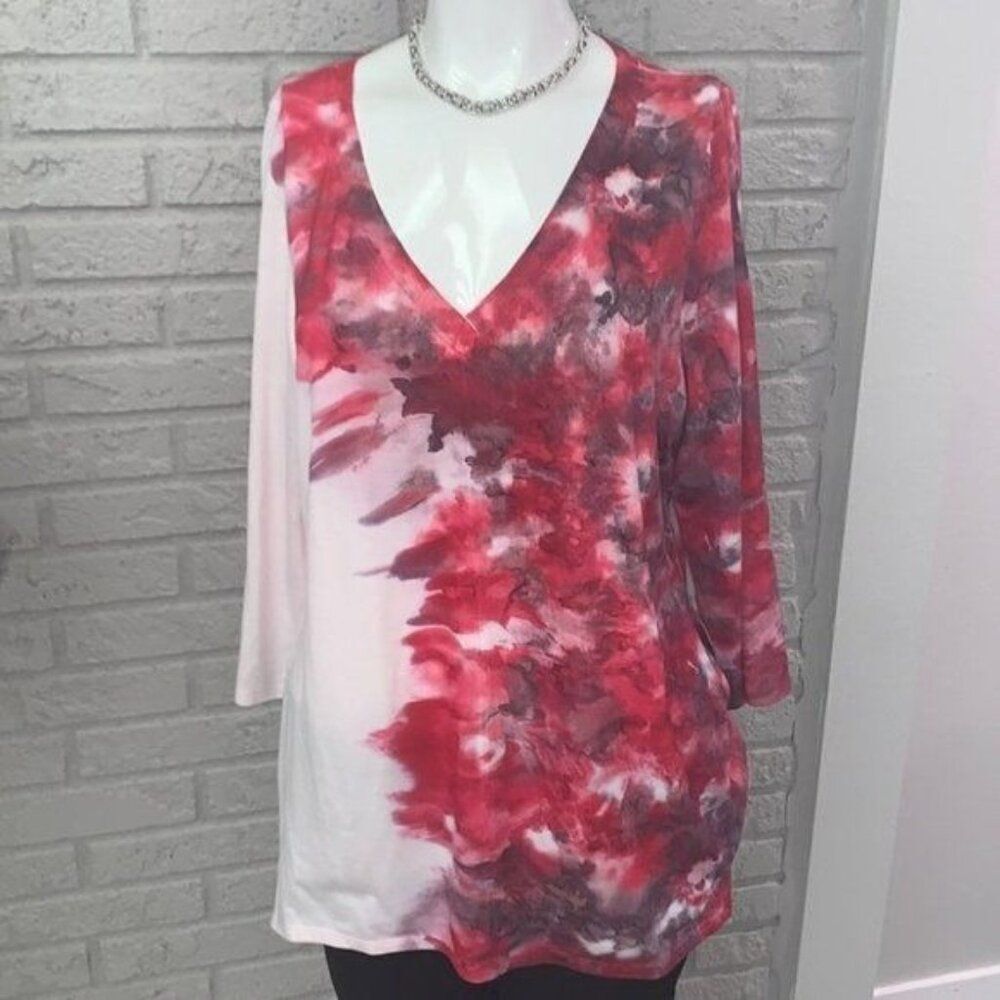 One World Women Tie Dye V-Neck Live and Let Live Long Sleeve Tunic Top Size L